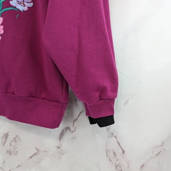 Vintage Sweatshirt Women XL Pink Black Pastel Floral Grandmacore Jane Colby - Picture 4 of 11
